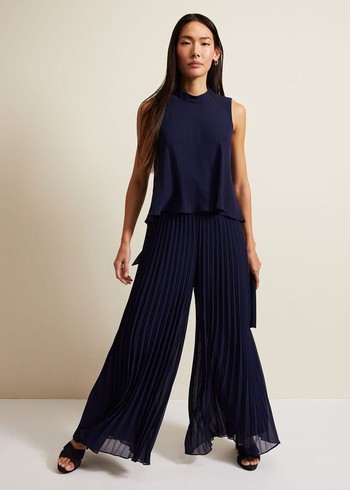 Phase Eight Eden Pleated Jumpsuit Navy Australia | SY1934627